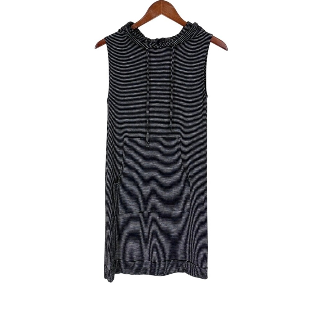 Antistar Womens Hooded Dress Small Black Striped Sleeveless Lagenlook Casual